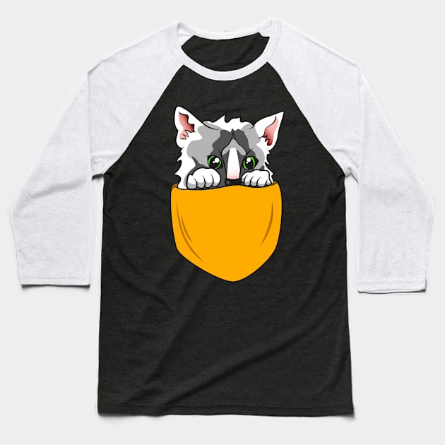 Cute Pocket Cat Kitty funny Chest Bag Baseball T-Shirt by Foxxy Merch